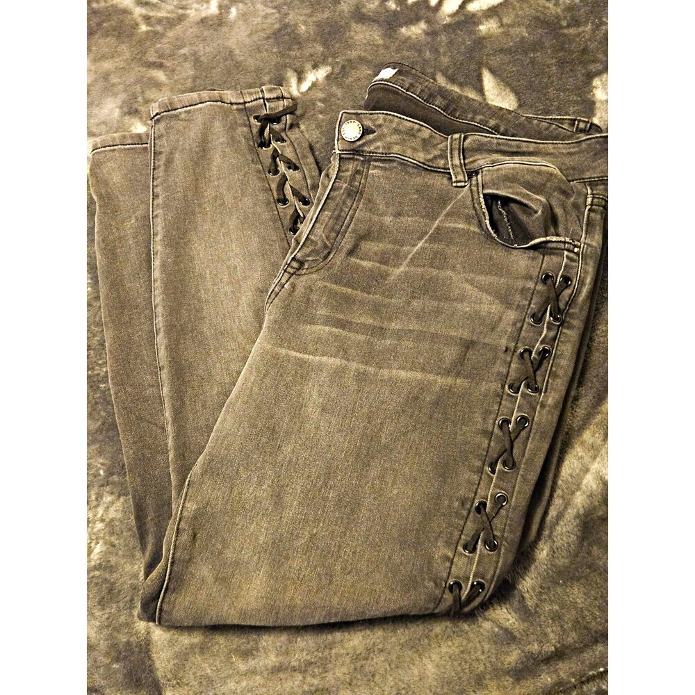 Lane Bryant Plus Size 22 Skinny Jeans Gray Dark Wash Lace-Up Slim Mid Rise